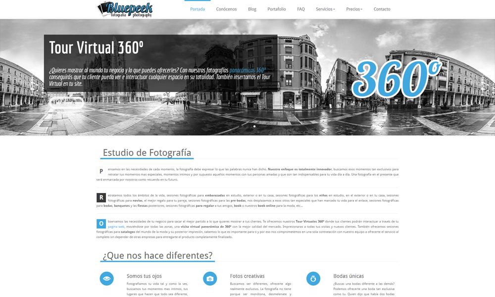 Diseño de página web para fotógrafos Bluepeek