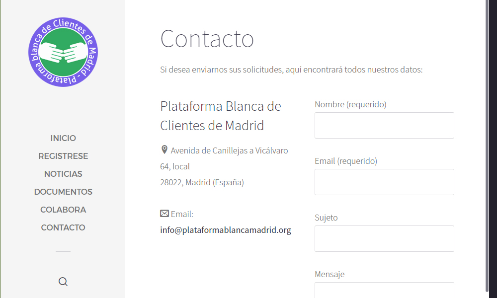 Diseño de página web para organización Plataforma Blanca Clientes de Madrid